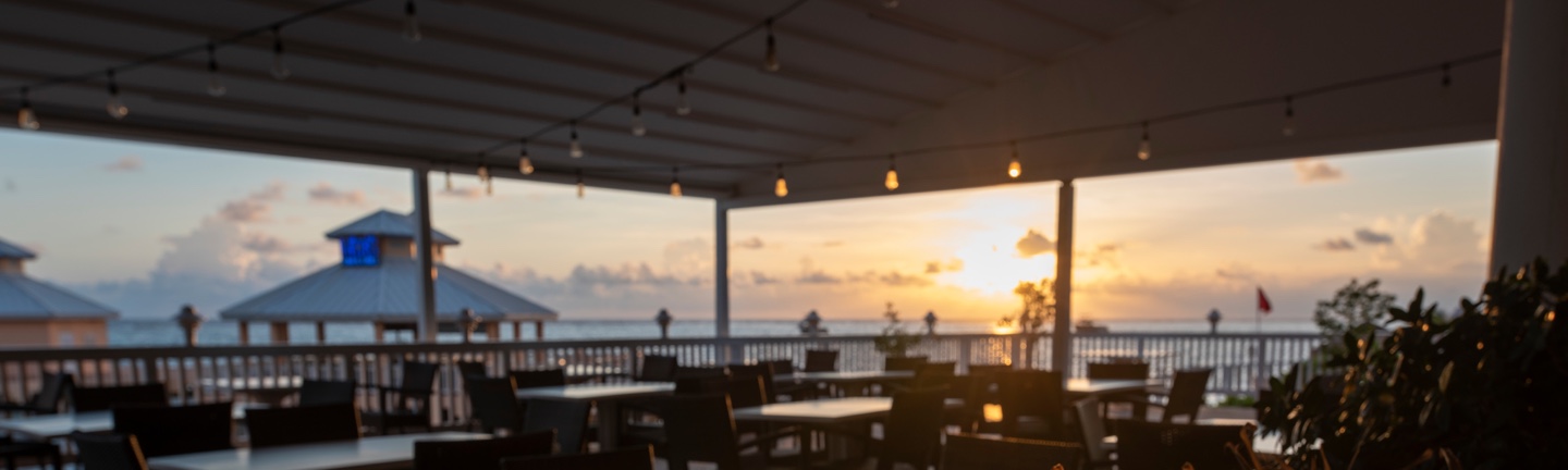 The Cavern terrace at sunset